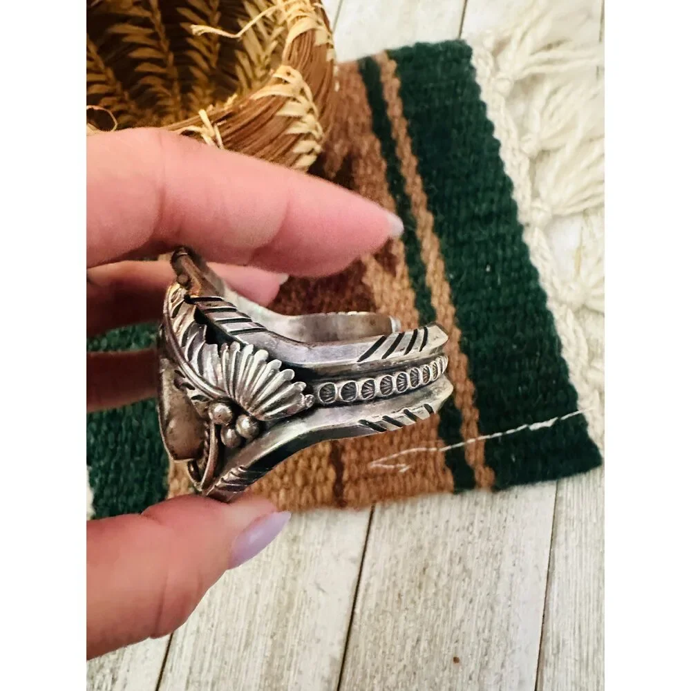 Handcrafted Old Pawn Turquoise & Sterling Silver Cuff Bracelet - Picture 6 of 7